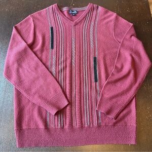 Vintage 80s 90s Arnold Palmer Men's Burgundy Striped V Neck Sweater. Size Large